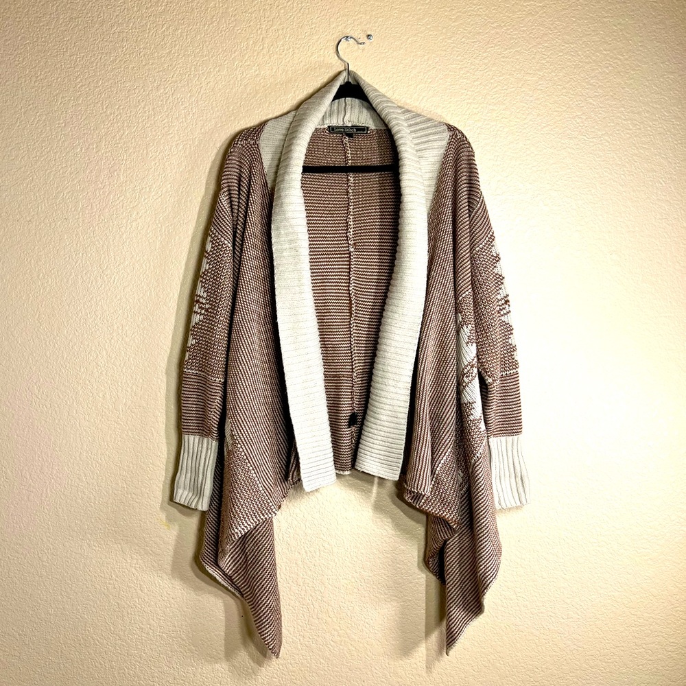 Cozy brown and crème bohemian tribal knit sweater by Love Stitch size: M